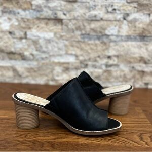 Clarks Somerset Glacier Chic Womens Shoes Open Toes Black Leather Stacked Heels